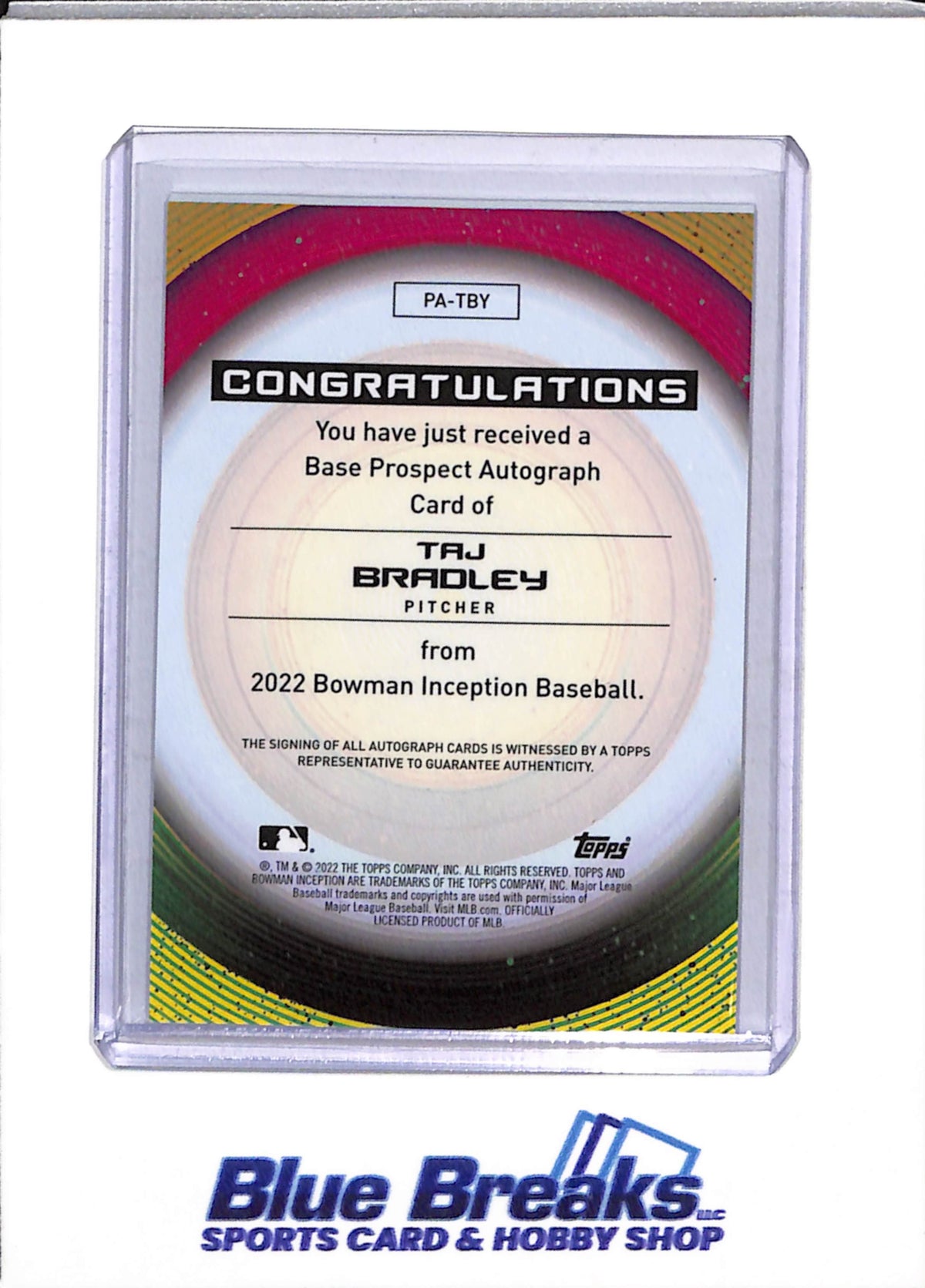 2022 Topps - Bowman - Inception Autos - Taj Bradley - 039/399 - Ryan Spikes - 103/399 - Alejandro Pie - 15/75 - Cooper Kinney - 29/99 - Baseball - Rays