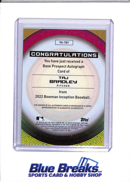 2022 Topps - Bowman - Inception Autos - Taj Bradley - 039/399 - Ryan Spikes - 103/399 - Alejandro Pie - 15/75 - Cooper Kinney - 29/99 - Baseball - Rays