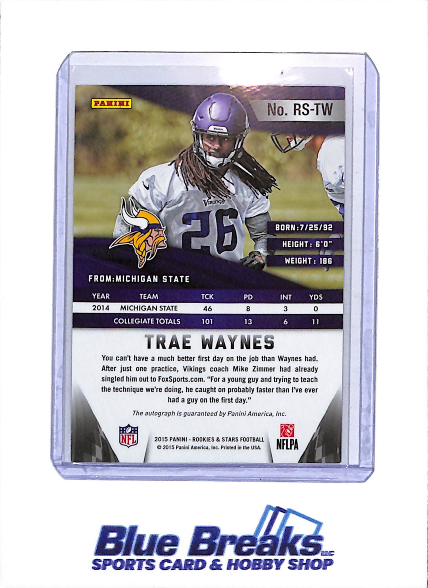 2015 Panini - Rookie & Stars - Foil - Rookie Card - Auto - Trae Waynes - #RS-TW - Football - Vikings