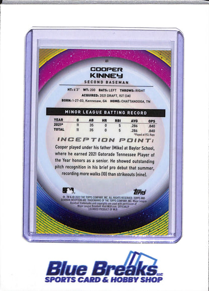 2022 Topps - Bowman - Inception Autos - Taj Bradley - 039/399 - Ryan Spikes - 103/399 - Alejandro Pie - 15/75 - Cooper Kinney - 29/99 - Baseball - Rays