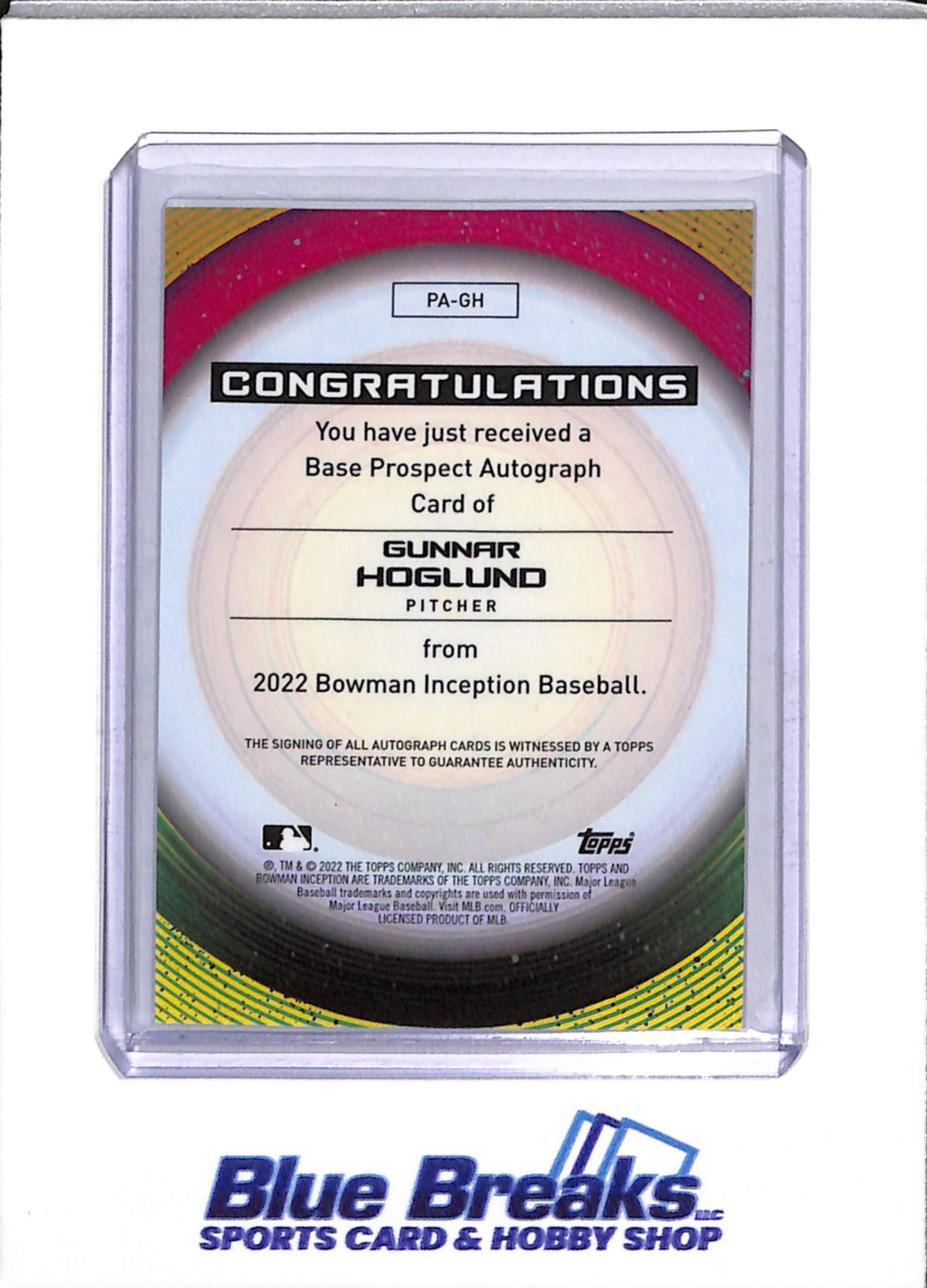 2022 Topps - Bowman - Inception - Gunnar Hoglund - Auto - 05/75 - #PA-GH - non-auto Blue/Aqua - 42/99 - #71 - Blue/Black - 59/99 - #71 - Yellow - 16/50 - #71 - Baseball - Athletics