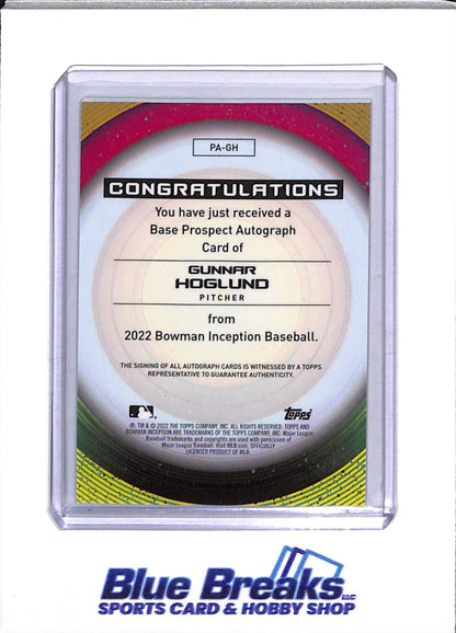 2022 Topps - Bowman - Inception - Gunnar Hoglund - Auto - 05/75 - #PA-GH - non-auto Blue/Aqua - 42/99 - #71 - Blue/Black - 59/99 - #71 - Yellow - 16/50 - #71 - Baseball - Athletics