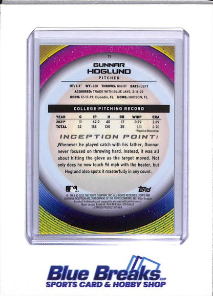 2022 Topps - Bowman - Inception - Gunnar Hoglund - Auto - 05/75 - #PA-GH - non-auto Blue/Aqua - 42/99 - #71 - Blue/Black - 59/99 - #71 - Yellow - 16/50 - #71 - Baseball - Athletics