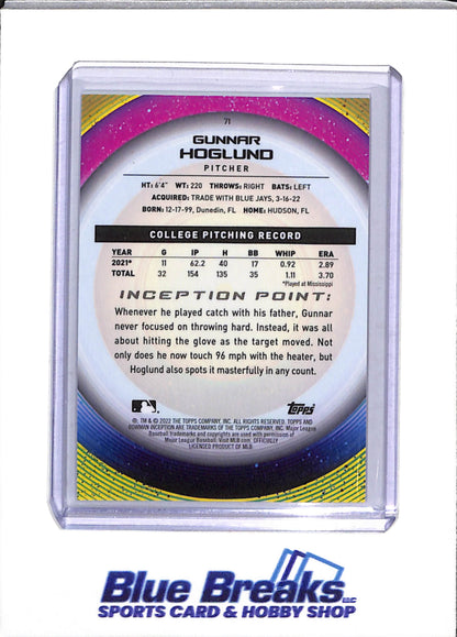 2022 Topps - Bowman - Inception - Gunnar Hoglund - Auto - 05/75 - #PA-GH - non-auto Blue/Aqua - 42/99 - #71 - Blue/Black - 59/99 - #71 - Yellow - 16/50 - #71 - Baseball - Athletics
