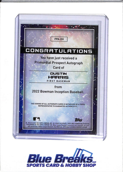 2022 Topps - Bowman - Inception - Auto Primordial Prospects - Dustin Harris - 16/99 - #PPA-DH - Baseball - Tigers