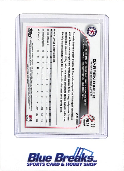 2022 Topps - Pro Debut - Auto - Darren Baker - 47/50 - #PD-13 - Baseball - Nationals