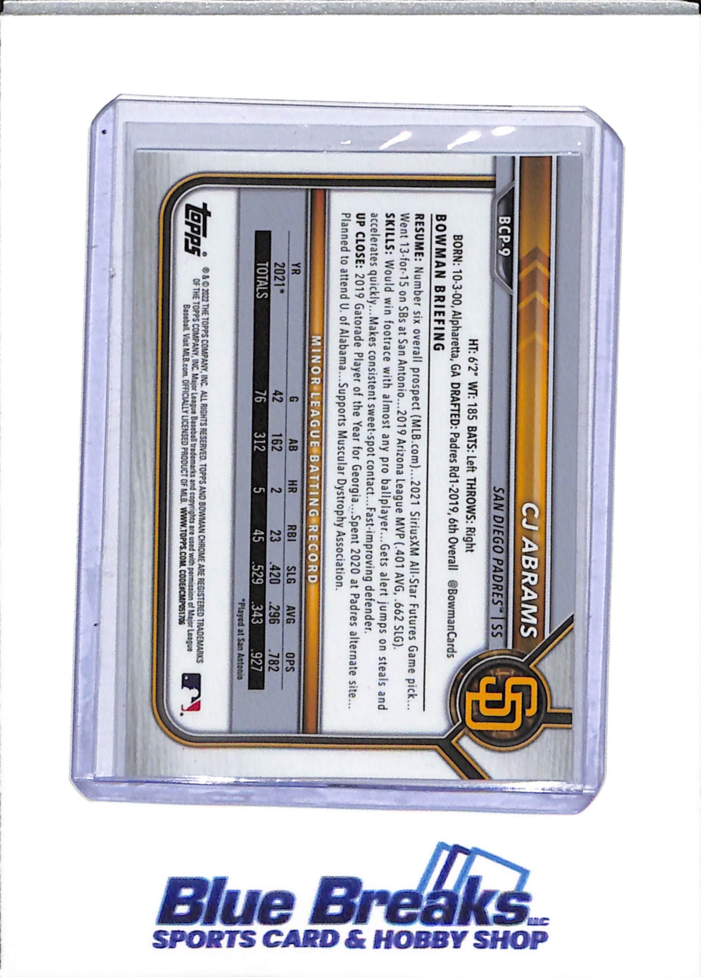 2022 Topps - Bowman Chrome - Foil - CJ Abrams - 324/399 - #BCP-9 - Baseball - Padres
