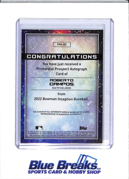 2022 Topps - Bowman - Inception Auto - Primordial Prospects - Roberto Campos - 69/75 - #PPA-RC - Baseball - Tigers