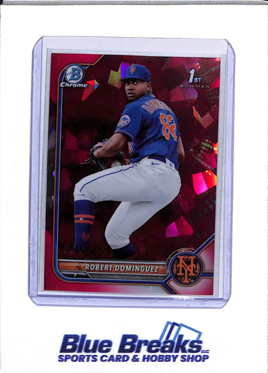 2022 Topps - Bowman Chrome - 1st - Sapphire Red Refractor - Robert Dominguez - 4/10 - #BCP-51 - Baseball - Mets