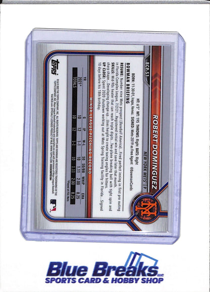 2022 Topps - Bowman Chrome - 1st - Sapphire Red Refractor - Robert Dominguez - 4/10 - #BCP-51 - Baseball - Mets