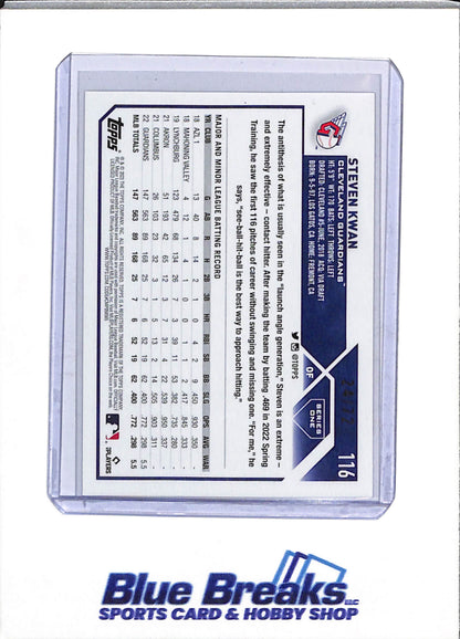 2023 Topps - Series One - Black Border - Steven Kwan - 24/72 - #116 - Baseball - Guardians