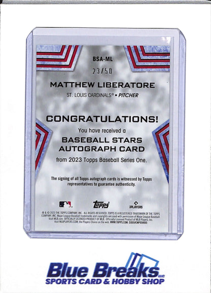 2023 Topps - Series One - Gold Stars - Rookie Card - Matthew Liberatore - 23/50 - #BSA-ML - Baseball - Cardinals
