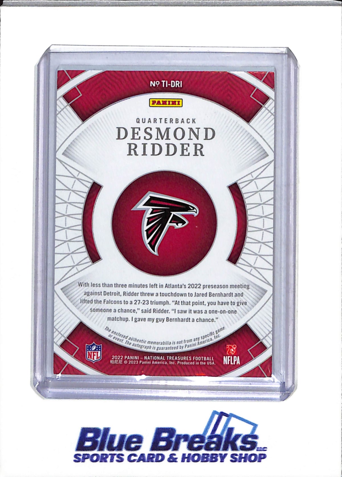2022 Panini - National Treasures - Treasured Impressions - Rookie Card Auto - Relic - Desmond Ridder - #02/10 - #TI-DRI - Football - Falcons
