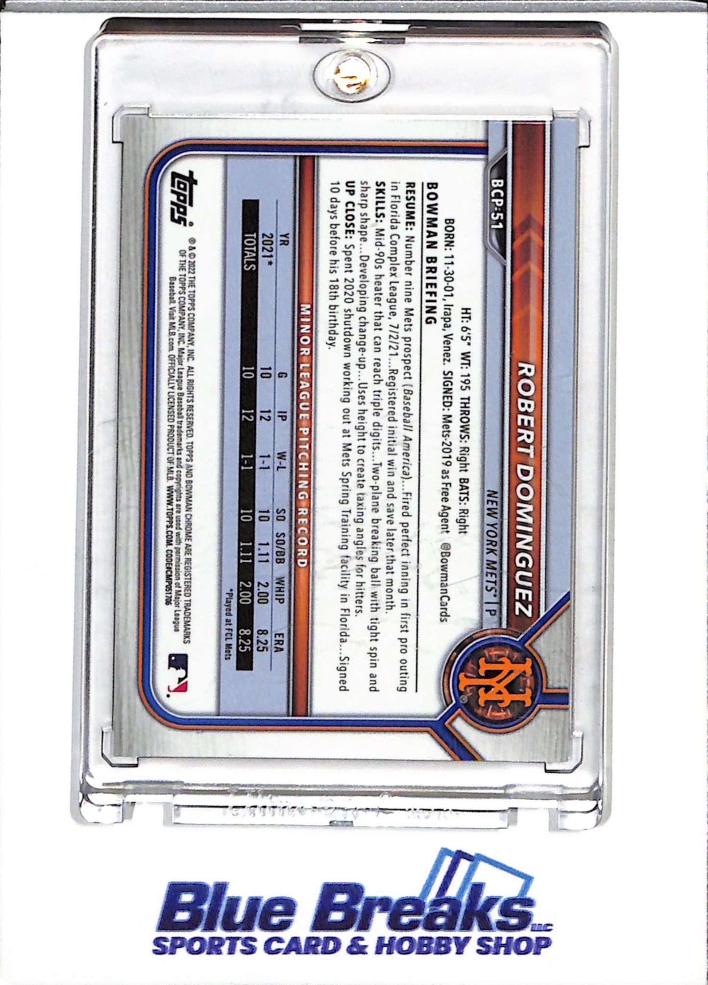 2022 Topps - Bowman Chrome - 1st - Gold Refractor - Robert Dominguez - 07/50 - #BCP-51 - Baseball - Mets