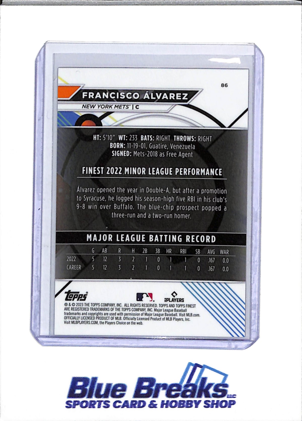 2023 Topps - Finest - Rose Gold - Rookie Card - Francisco Alvarez - 13/75 - #86 - Baseball - Mets