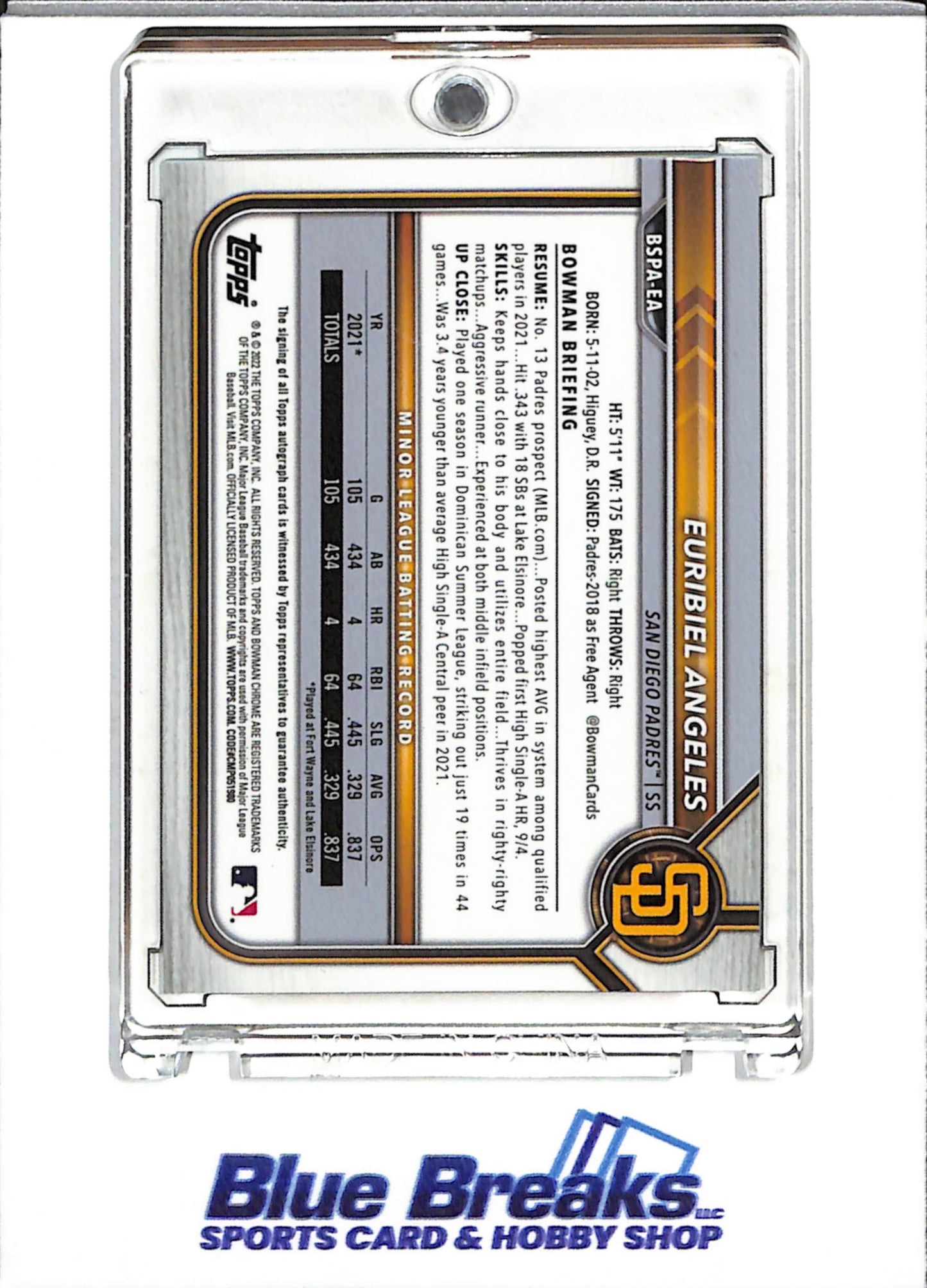 2022 Topps - Bowman Chrome - 1st - Aqua Auto - Euribiel Angeles - 82/99 - #BSPA-EA - Baseball - Padres