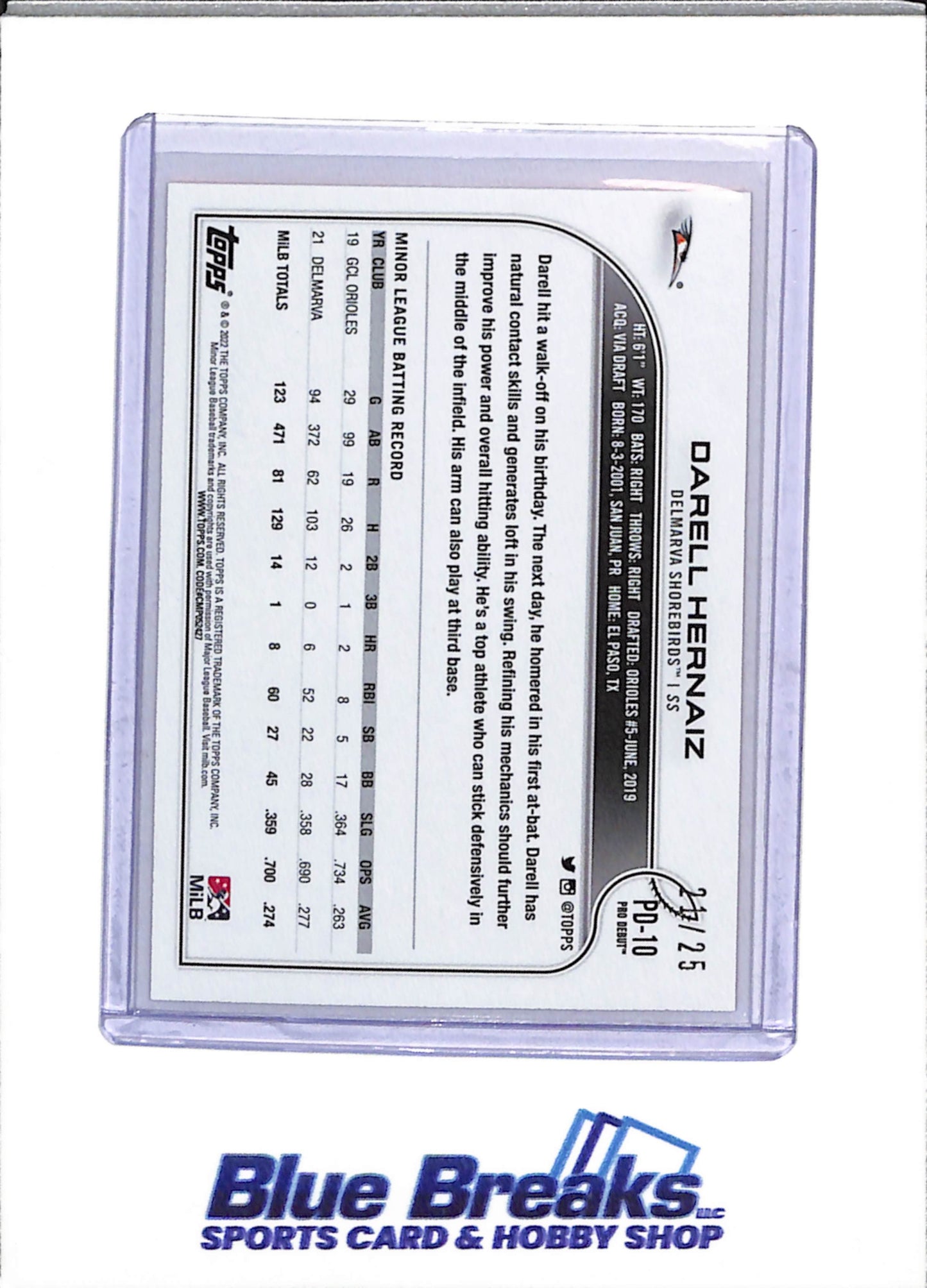 2022 Topps - Pro Debut - Orange Border - Darell Hernaiz - 21/25 - #PD-10 - Baseball - Orioles