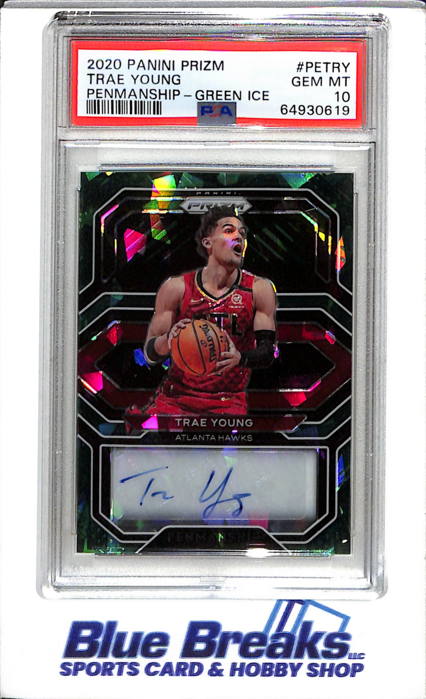 2020 Panini - Prizm - Penmanship - Green Ice - Trae Young - PSA10 - 11/16 - #PE-TRY - Basketball - Hawks