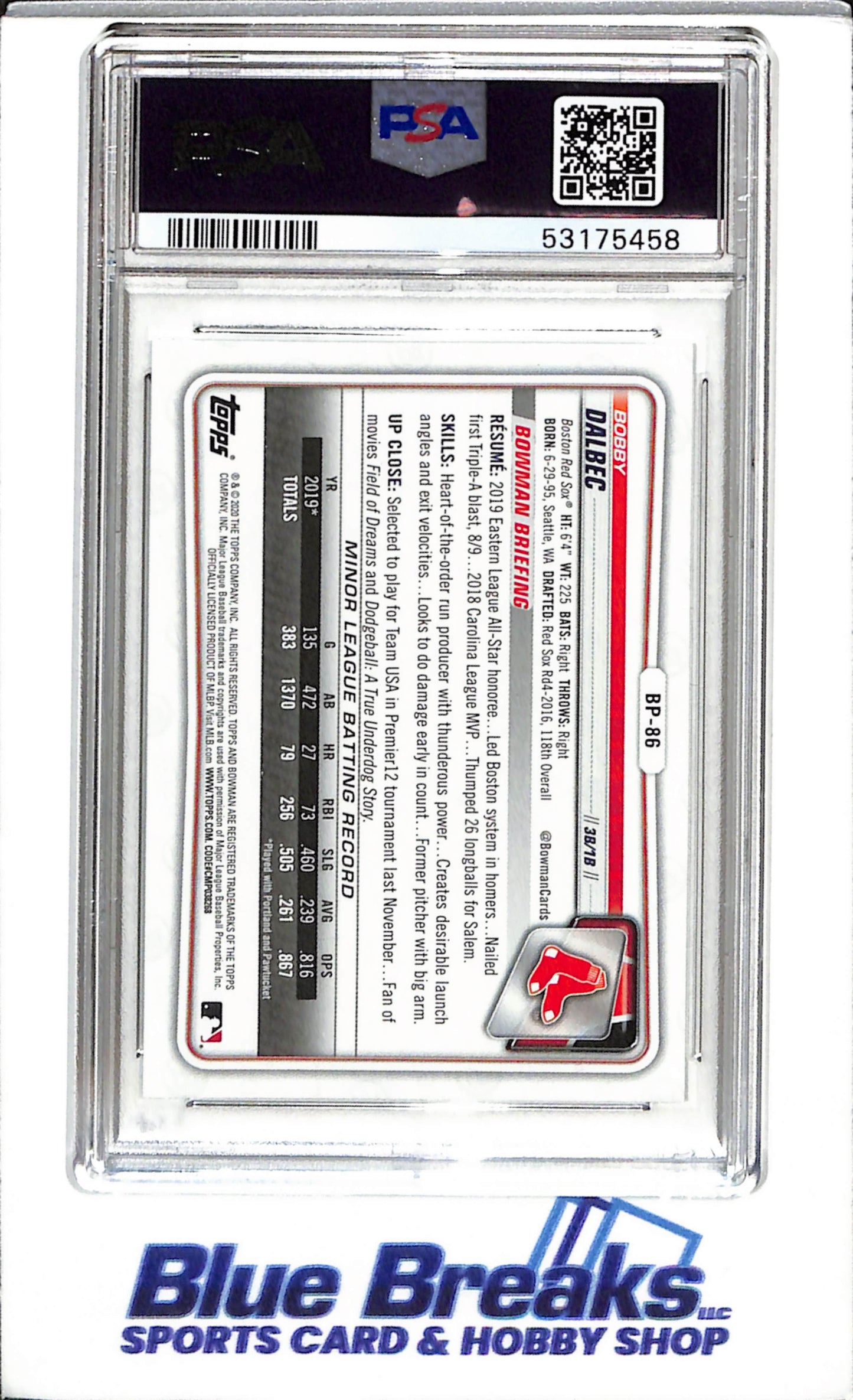 2020 Topps - Bowman - Paper Prospects - Bobby Dalbec - PSA10 - #BP-86 - Baseball - Red Sox