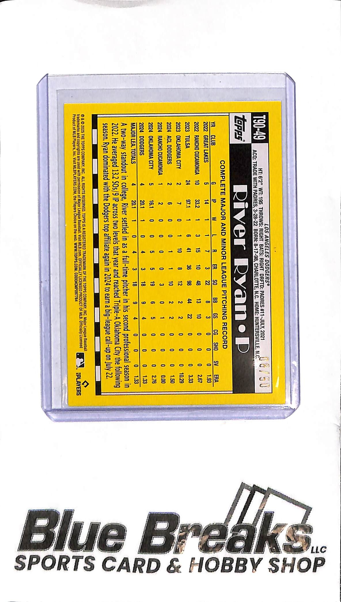 2025 Topps - River Ryan 35th Anniversary - T90-49 Gold 08/50 - Baseball - Dodgers