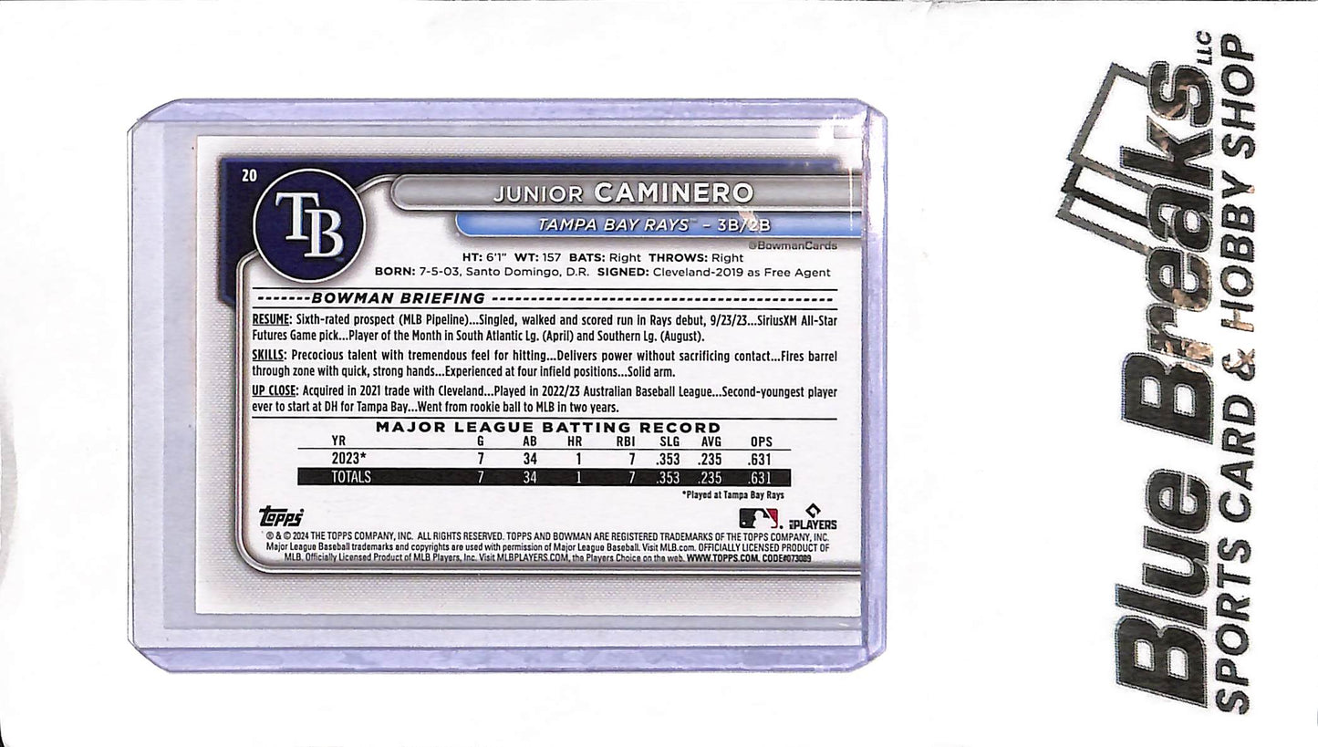 2024 Bowman - Junior Caminero RC #20 - Gold 33/50 - Baseball - Rays