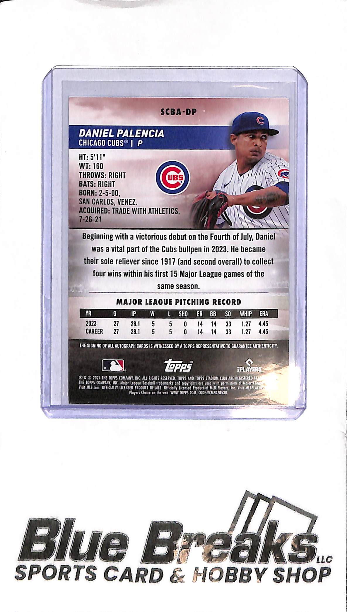2024 Topps Stadium Club - Daniel Palencia Auto - SCBA-DP - RC - Baseball - Cubs