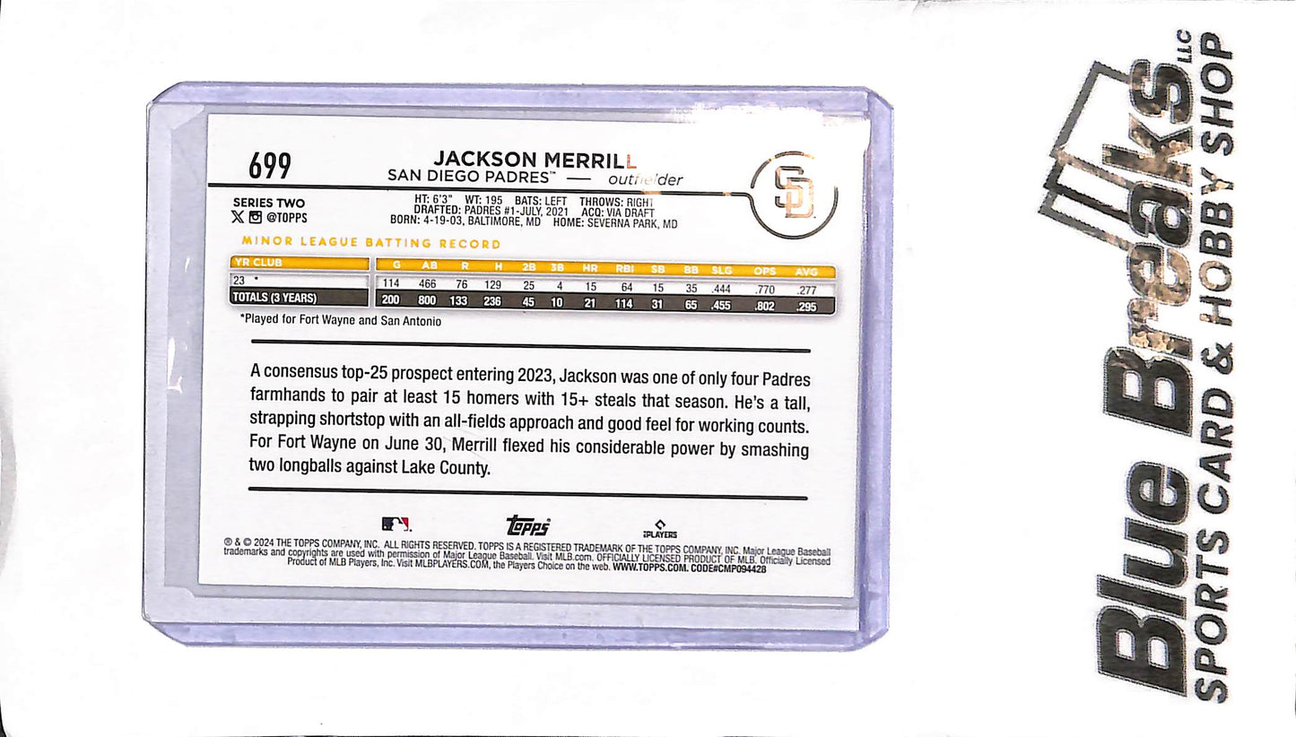 2024 Topps - Jackson Merrill - 699 - RC - Baseball - Padres