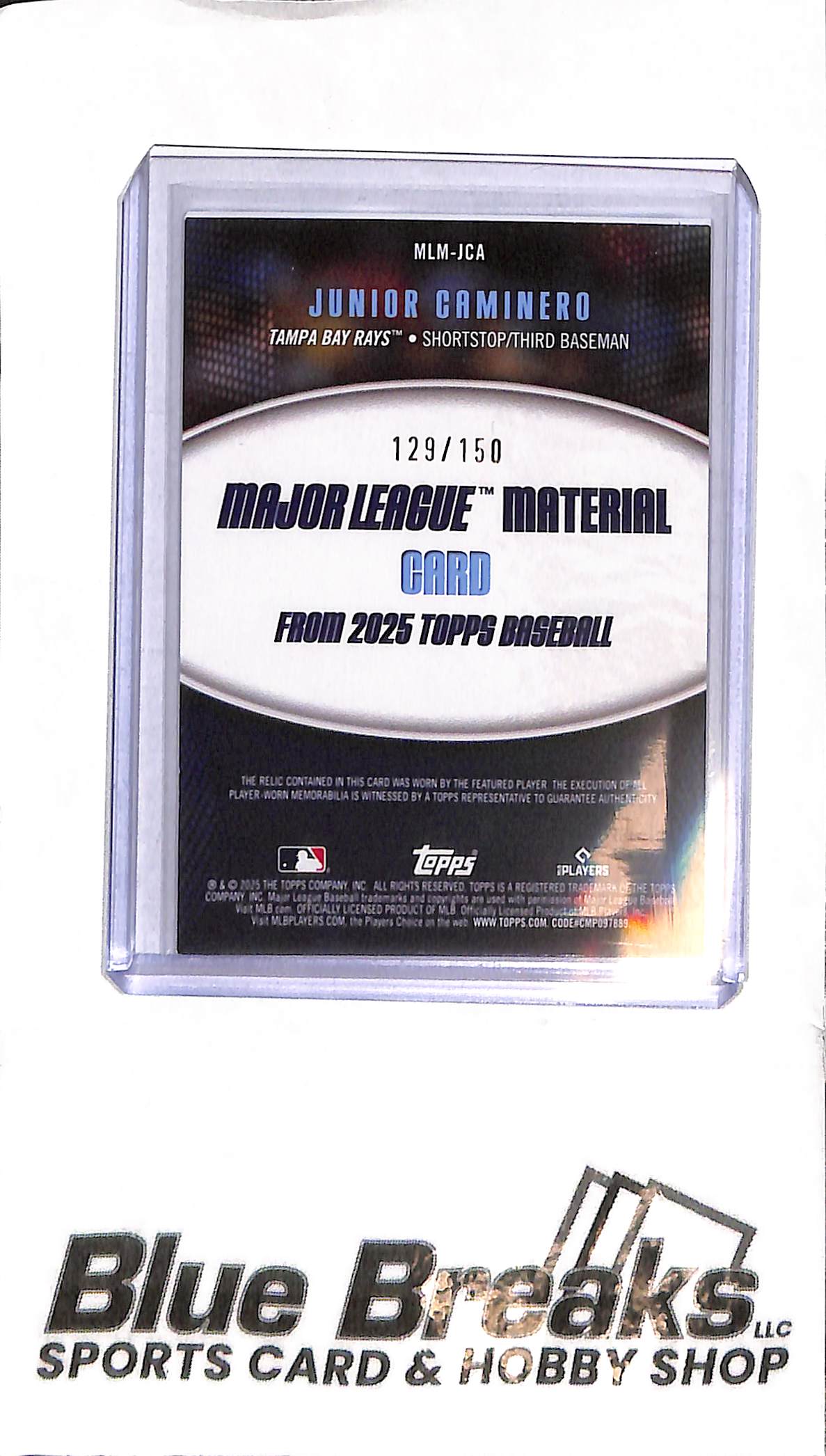 2025 Topps - Junior Caminero Relic - MLM-JCA - 129/150 - Baseball - Rays