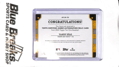 2024 Topps Jumbo - Yandy Diaz Auto Relic - AT1JR-YD - Blue Foil 74/99 - Baseball - Rays