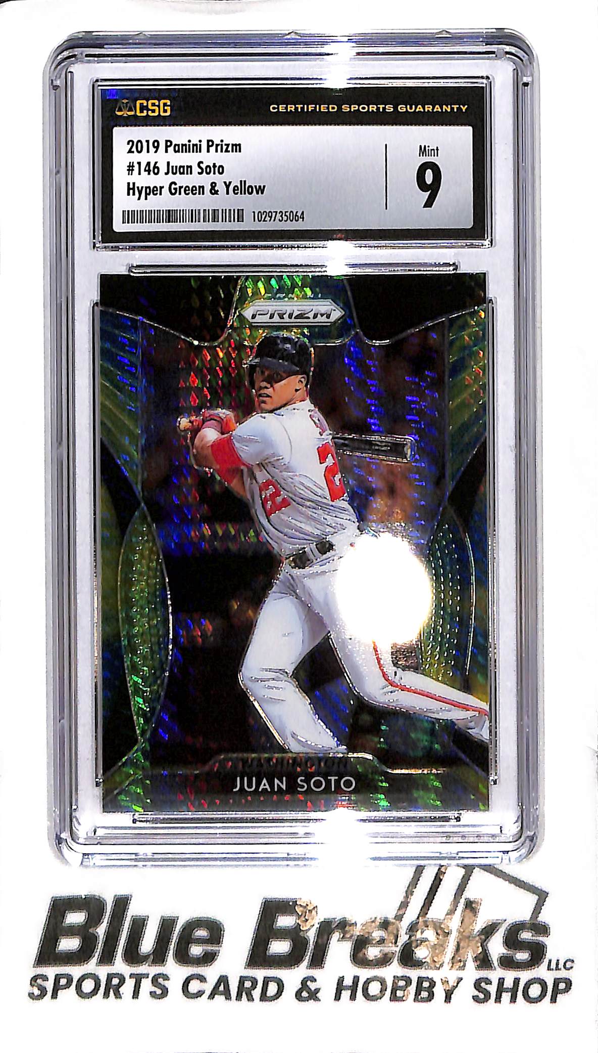 2019 Panini Prizm - Juan Soto #146 - Green and Yellow Hyper - CSG 9 - Baseball - Nationals