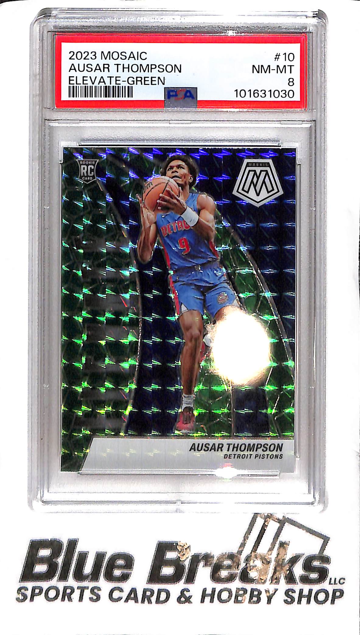 2023 Panini Mosaic - Ausar Thompson #10 - Elevate Green Mosaic - PSA 8 - RC - Basketball - Pistons