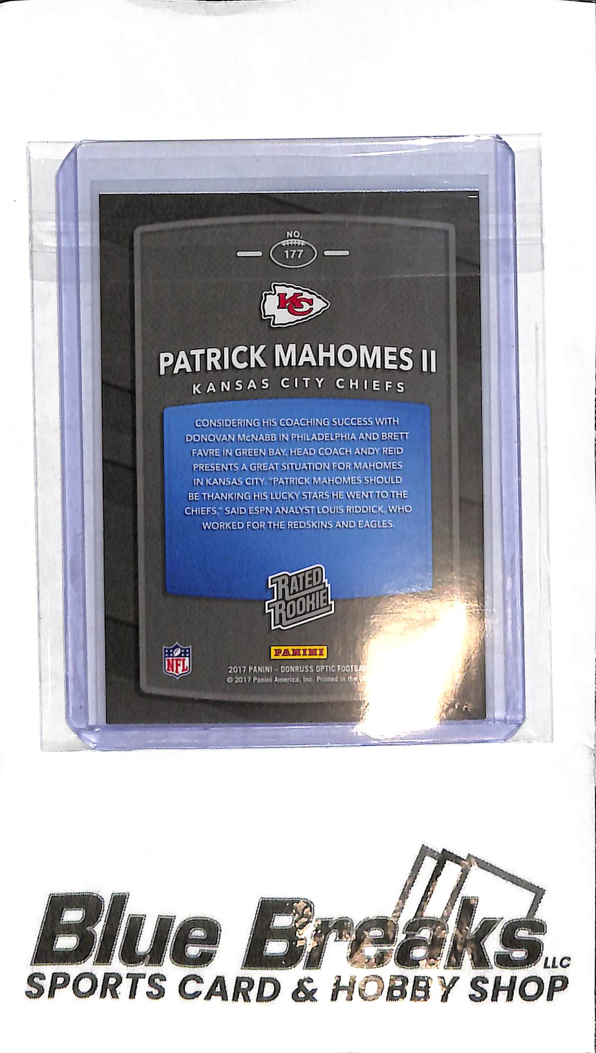 2017 Panini Donruss Optic - Patrick Mahomes II - 177 - Blue Foil RC - Football - Chiefs
