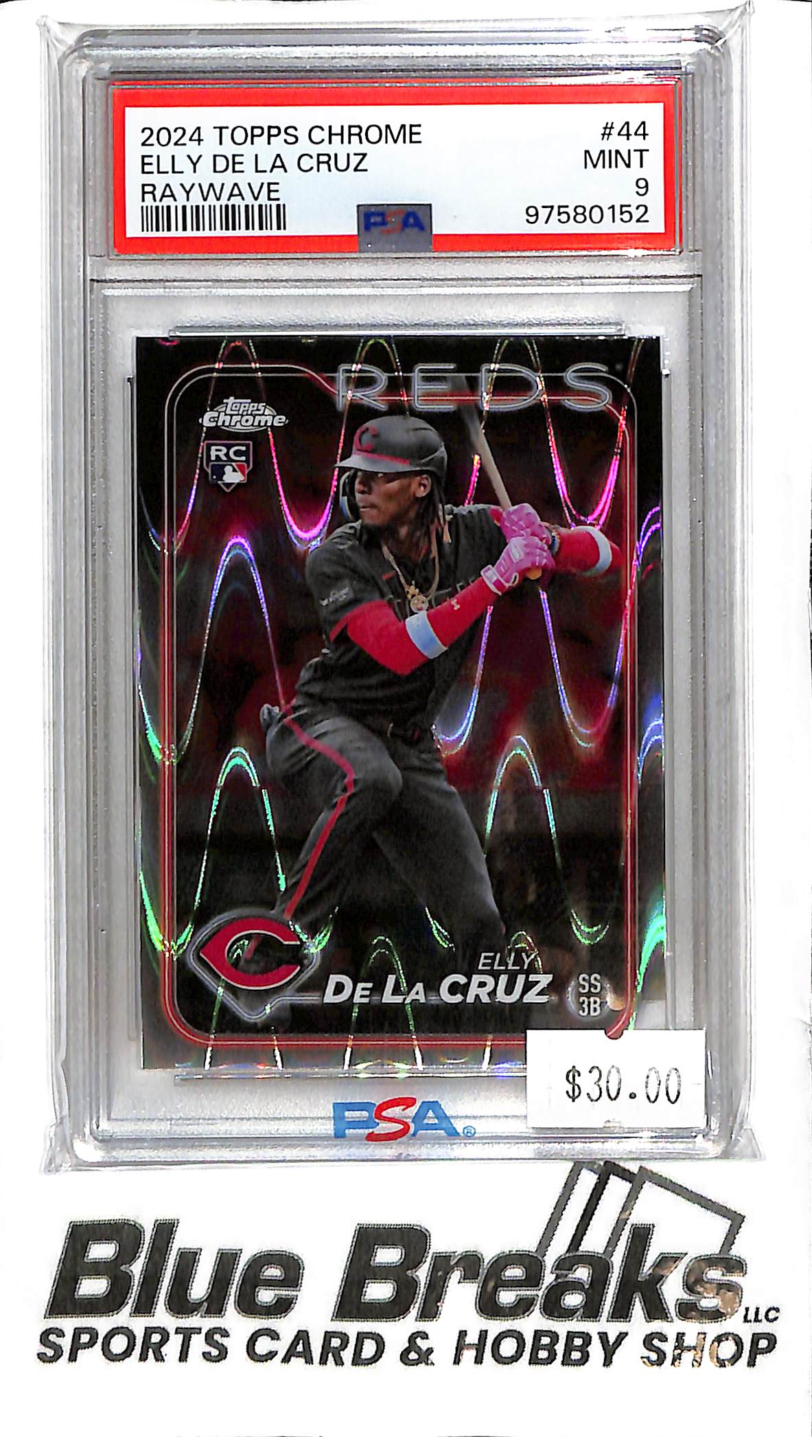 2024 Topps Chrome - Elly De La Cruz - PSA Mint 9 - Raywave #44 - RC - Baseball - Reds