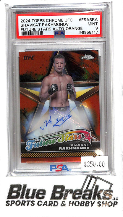 2024 Topps Chrome - Shavkat Rakhmonov Auto - PSA Mint 9 - FSA-SRA - Future Stars Orange 21/25 - Fighting - UFC