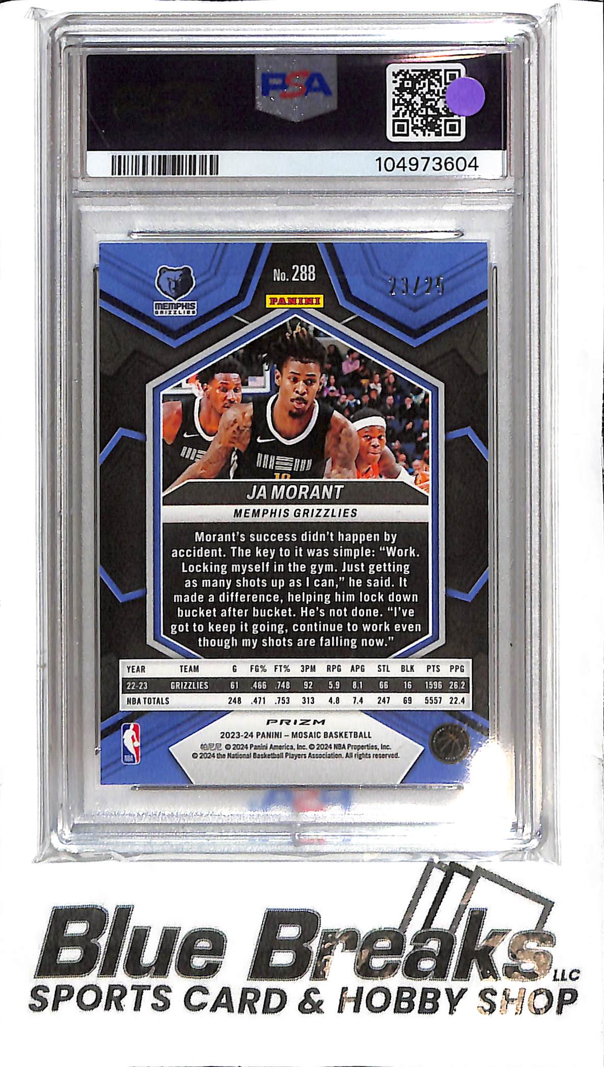 2023 Panini Mosaic - Ja Morant - PSA Mint 9 - 288 - White 23/25 - Basketball - Grizzlies