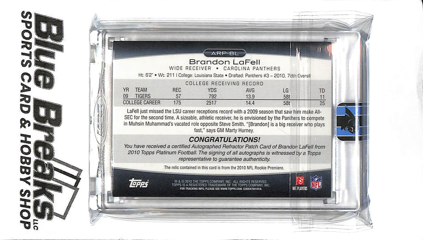 2010 Topps Platinum - Brandon LaFell Auto Relic - Gold Record ARP-BL - RC - Football - Panthers