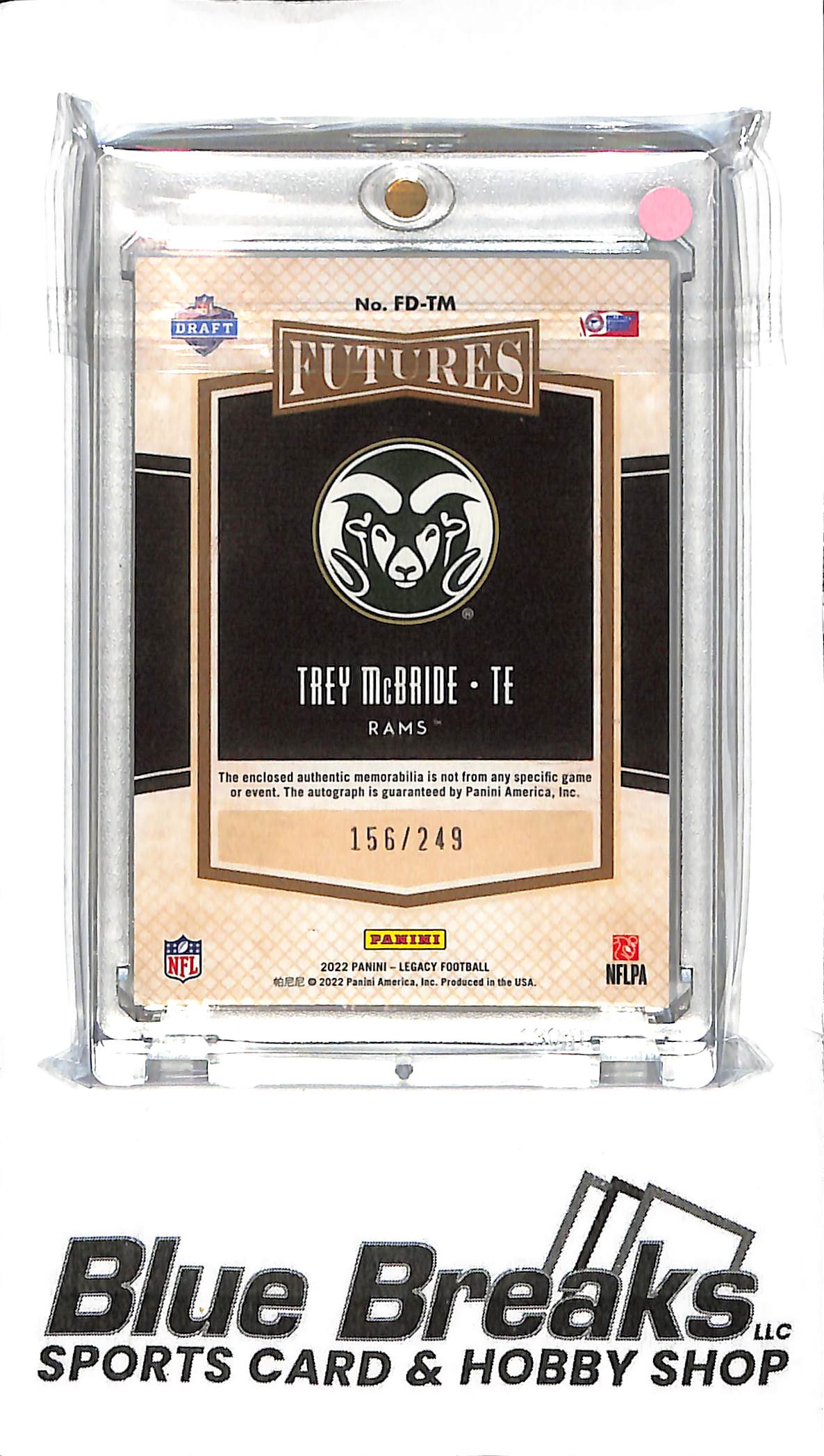 2022 Panini Legacy - Trey McBride Auto Relic - FD-TM - Holo 156/249 - RC - Football - Colorado St Rams - Cardinals