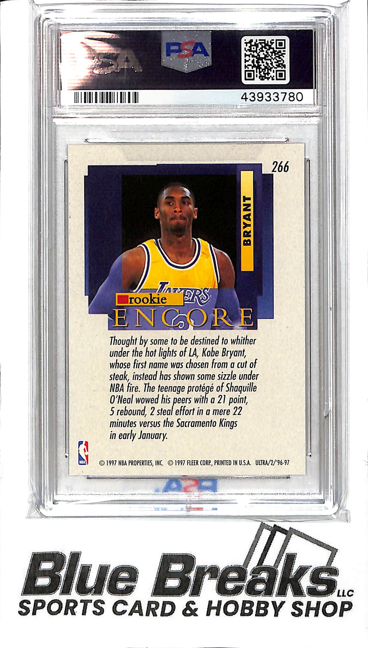 1996 Ultra - Kobe Bryant - # 266 - Los Angeles Lakers - Encore rookie - PSA 9