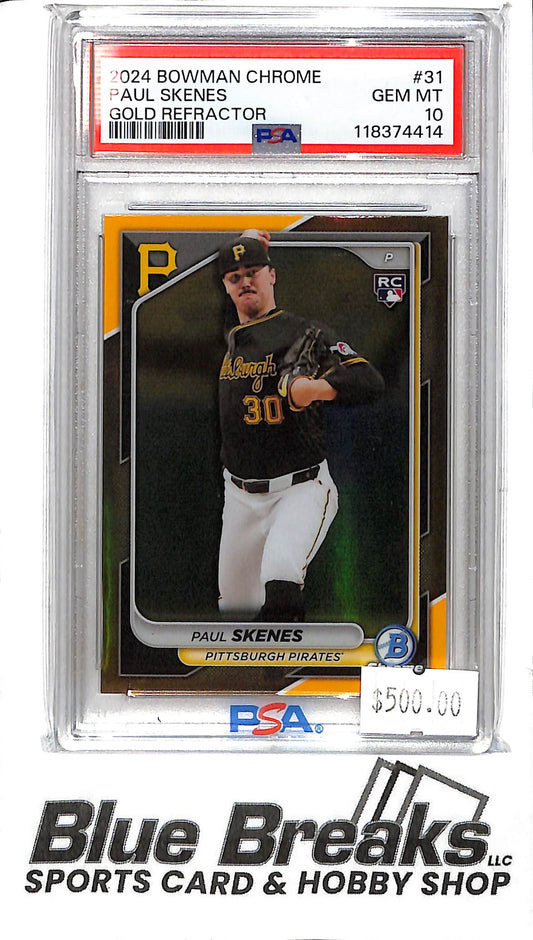 2024 Bowman Chrome - Paul Skenes - Gold refractor - # 31 - PSA 10 - Pittsburgh Pirates