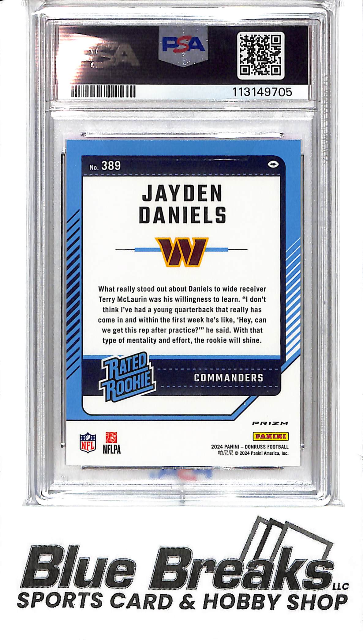 2024 Donruss - Jayden Daniels - Optic Preview Pink - Washington Commanders - # 389 - PSA 10 - Rated Rookie
