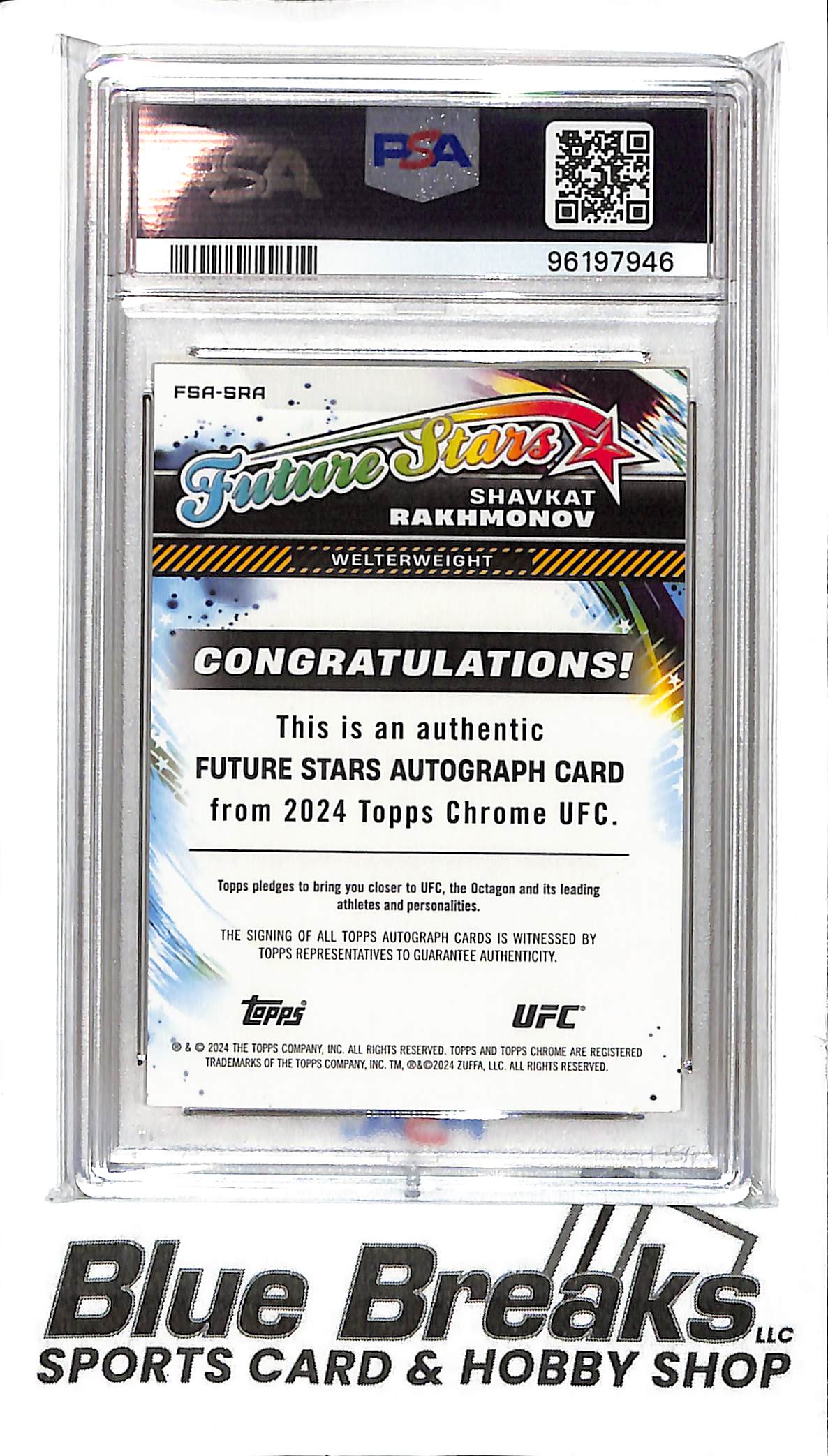 2024 Topps Chrome UFC - Shavkat Rakhmonov - Future Stars - Auto - Gold - # FSASRA - 10/50 - PSA 9