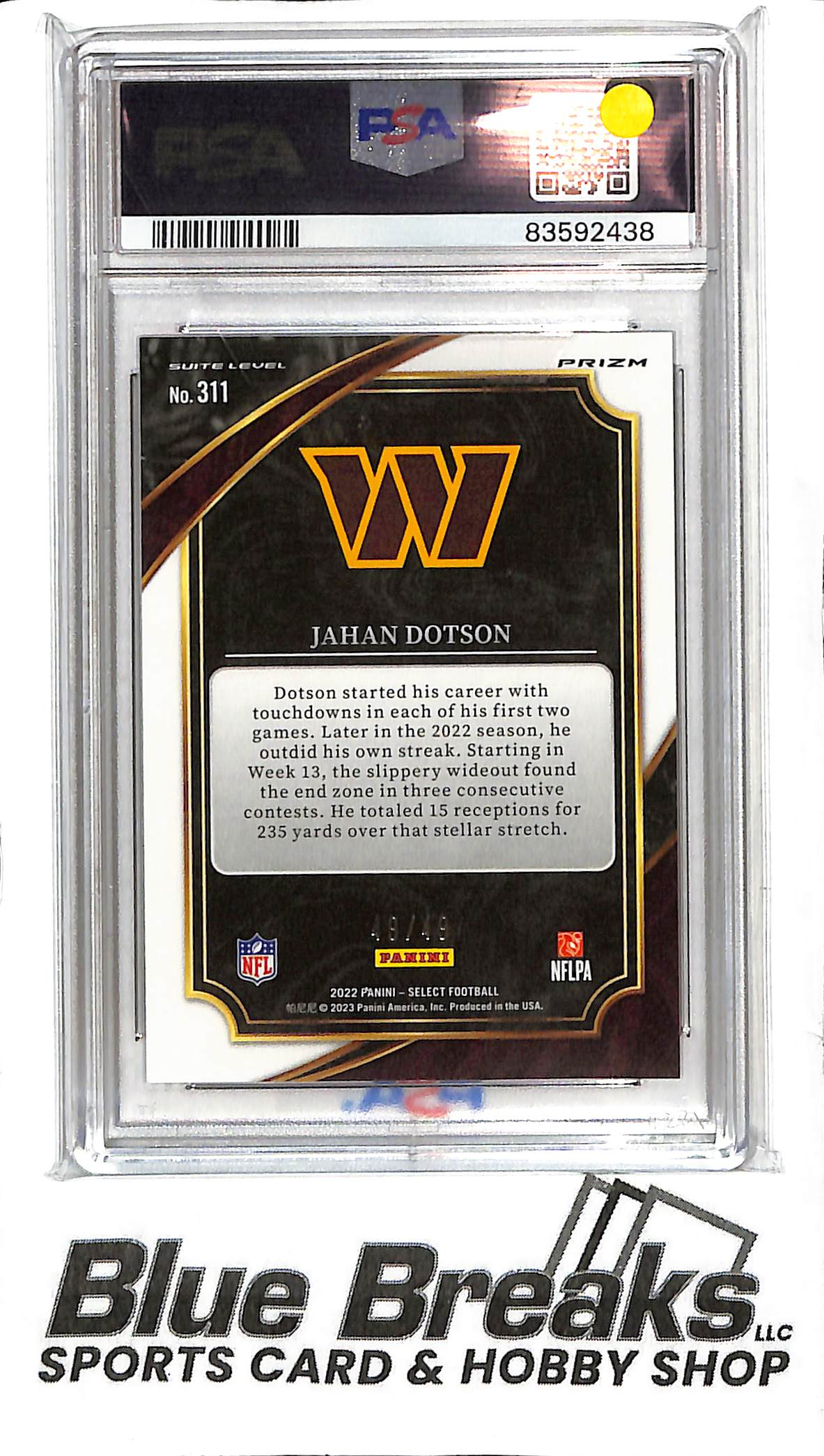 2022 Select - Jahan Dotson - Red Prizm - # 311 - Washington Commanders - PSA 10
