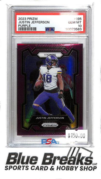 2023 Prizm - Justin Jefferson - Purple - # 195 - Purple - Minnesota Vikings - PSA 10