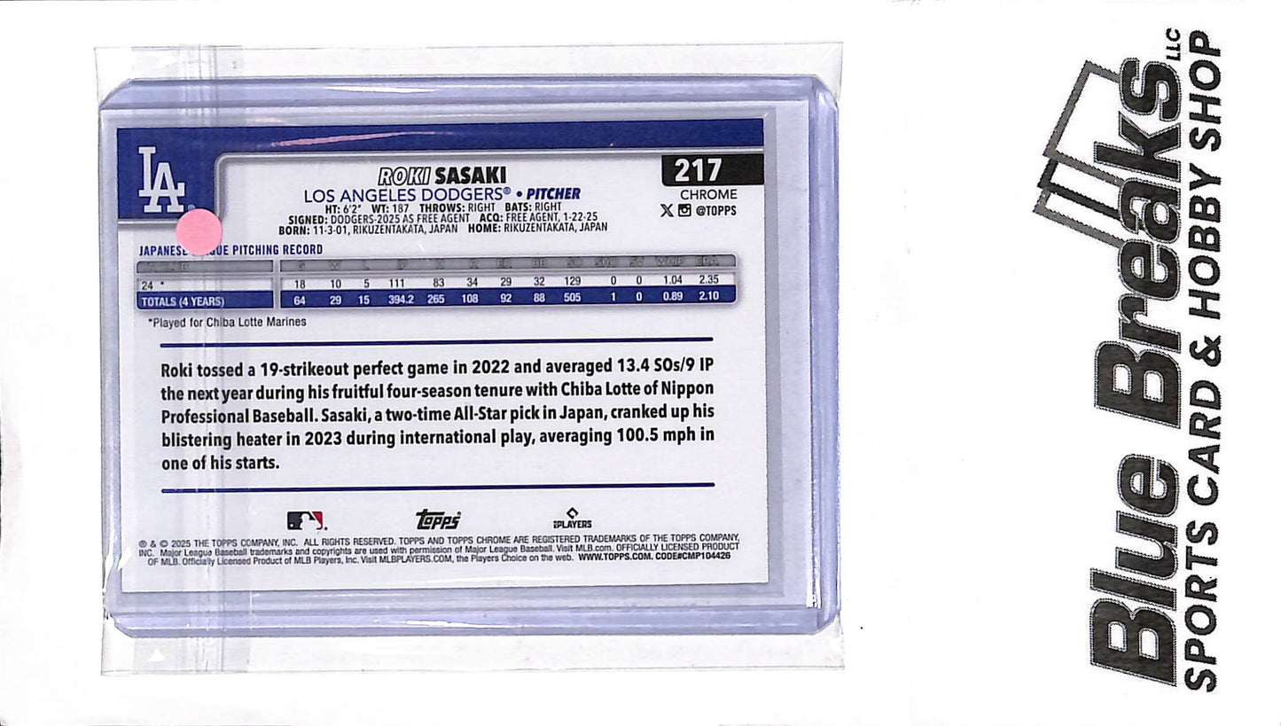 2025 Topps Chrome - Ray Wave Refractor - Roki Sasaki - RC - #217 - baseball - Dodgers