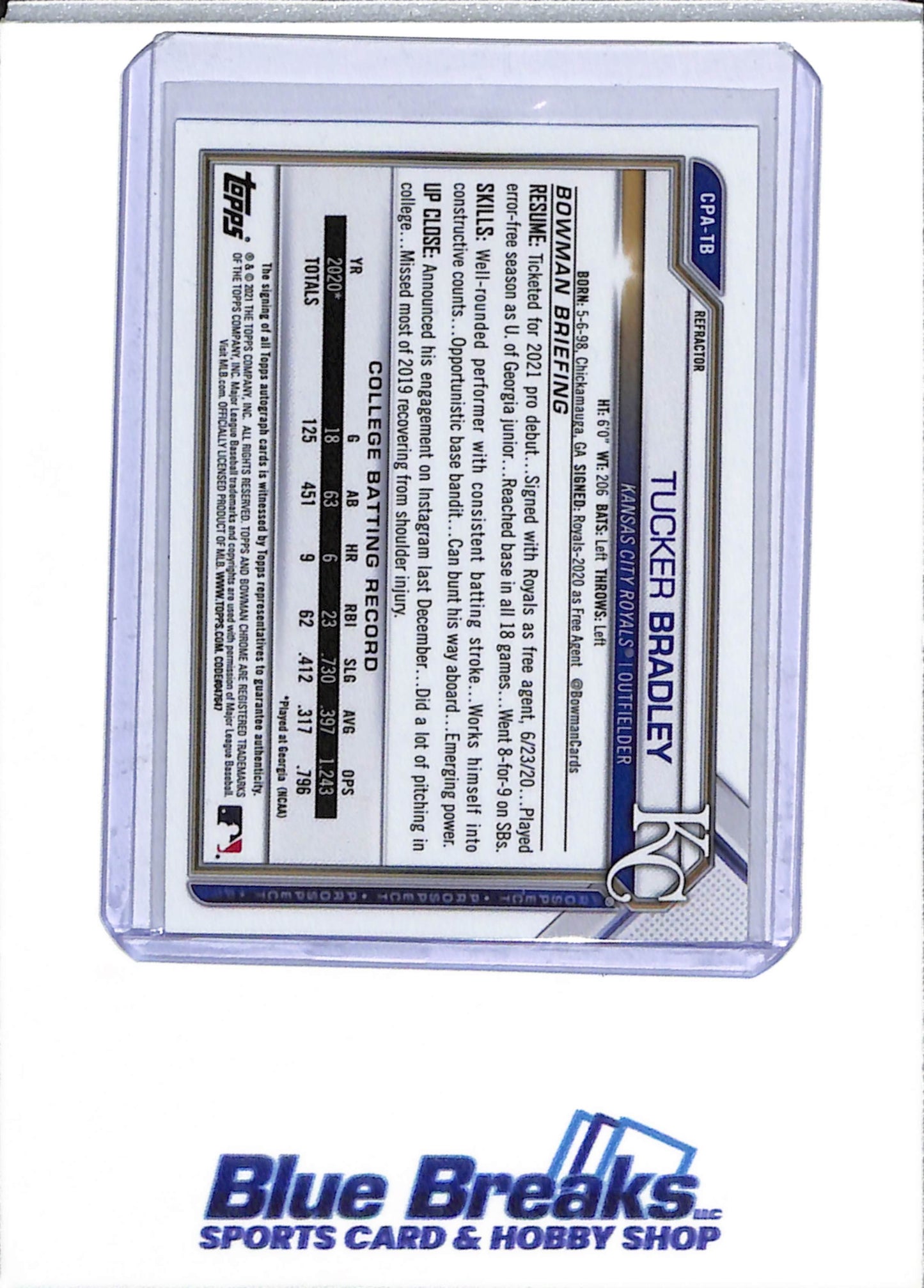 2021 Bowman Chrome - Tucker Bradley auto 472/499 #CPA-TB Royals