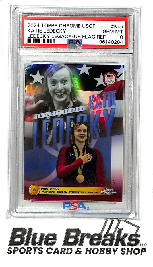 2024 Topps Chrome - USOP - Ledecky Legacy - US Flag Refractor - Katie Ledecky - 51/75 - #KL-6 - Olympics - Swimming - PSA 10