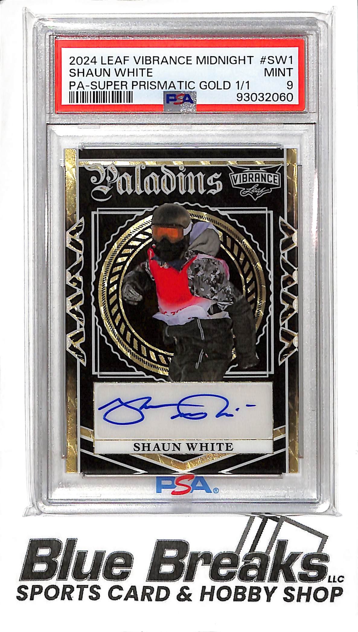 2024 Leaf Vibrance - Midnight - Paladins - Super Prismatic Gold - Shaun White - auto - 1/1 - #PM-SW1 - PSA 9 - Snowboarding