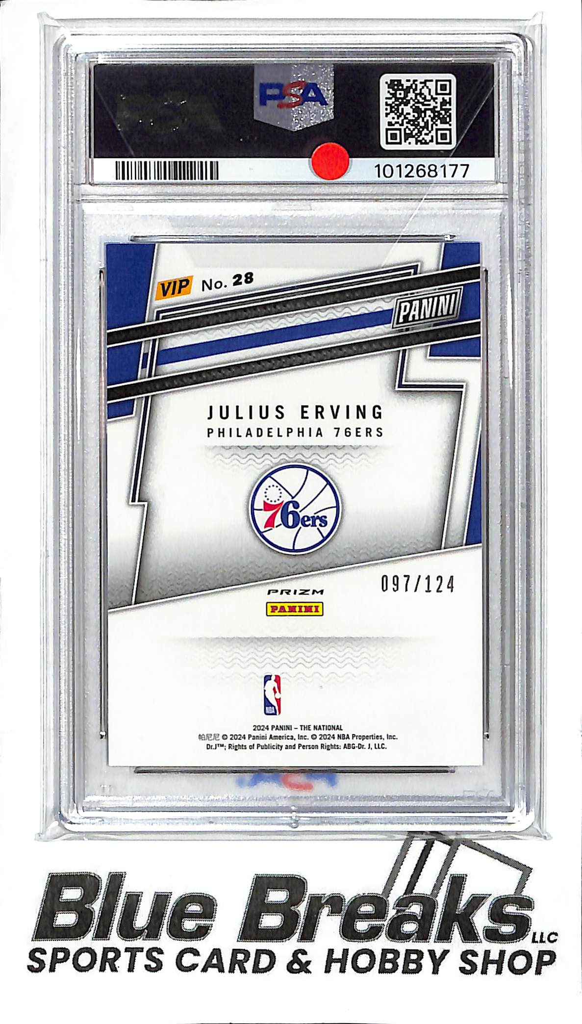 2024 Panini - The National - NSCC VIP Gold - Blue Sparkle - Julius Erving - 097/124 - #28 - PSA 9 - basketball - 76ers