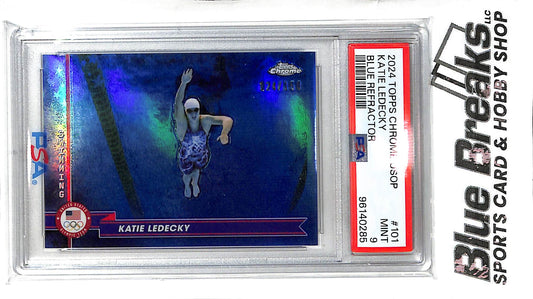 2024 Topps Chrome- USOP - Blue Refractor - Katie Ledecky - 124/150 - #101 - Olympics- PSA 9