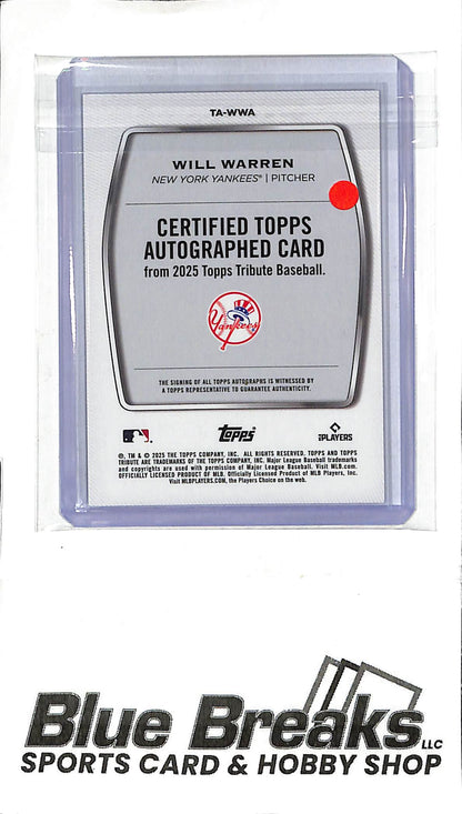 2025 Topps Tribute - Will Warren Auto RC - Green 55/99 TA-WWA - Baseball - Yankees